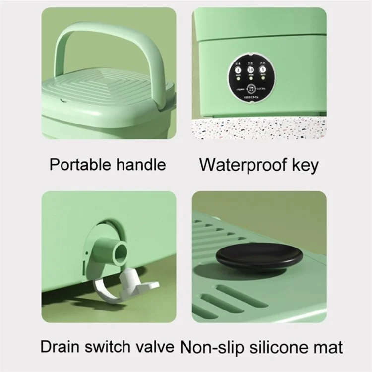4.5L Mini Collapsible TPE+PP Washing Machine Smart Timing Underwear Cleaning Machine, EU Plug - Green