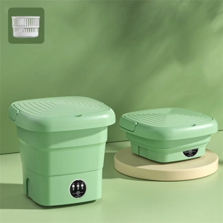 4.5L Mini Collapsible TPE+PP Washing Machine Smart Timing Underwear Cleaning Machine, EU Plug - Green