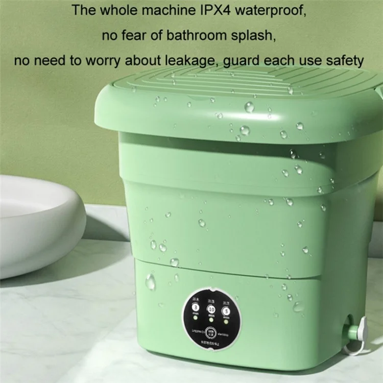 4.5L Mini Collapsible TPE+PP Washing Machine Smart Timing Underwear Cleaning Machine, EU Plug - Green