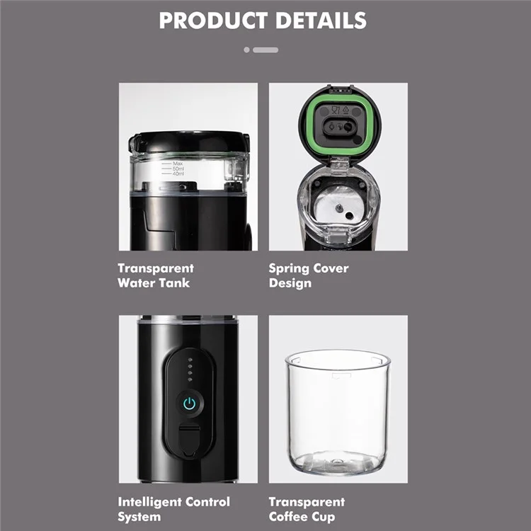 CF-1801BGC+ 90ml Wireless Heating Espresso Machine Car Electric Coffee Maker for Traveling Camping (BPA Free, No FDA Certificate) - White