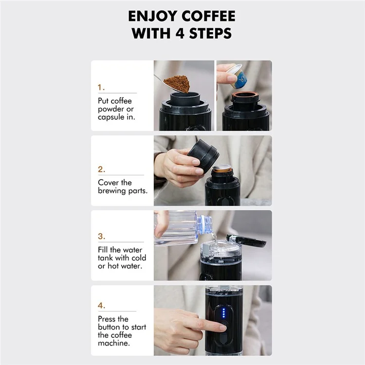 CF-1801BGC+ 90ml Wireless Heating Espresso Machine Car Electric Coffee Maker for Traveling Camping (BPA Free, No FDA Certificate) - White