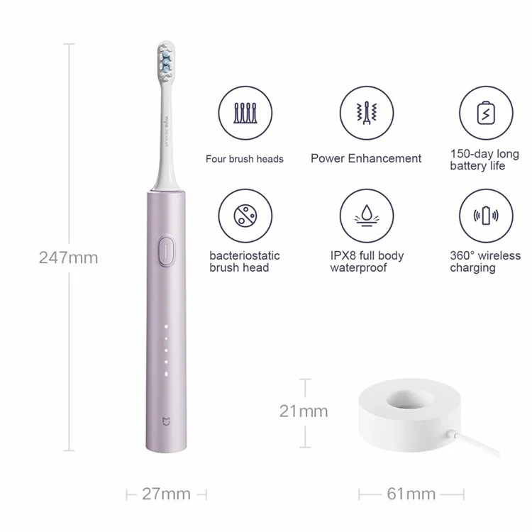 XIAOMI MIJIA T302 4 Modes Anti-bacteria IPX8 Waterproof Sonic Electric Toothbrush - Silver