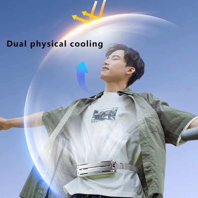 F79 Outdoor Cycling Four Speeds Adjustable Silent Ice Feeling Belt Fan, 56x41x201mm - Silver Grey