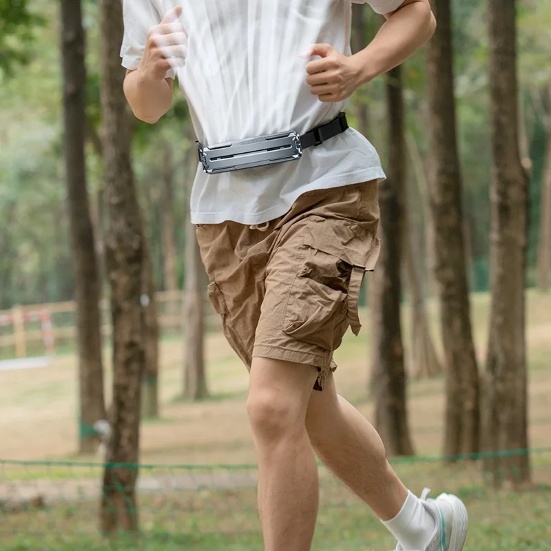 F79 Outdoor Cycling Four Speeds Adjustable Silent Ice Feeling Belt Fan, 56x41x201mm - Silver Grey