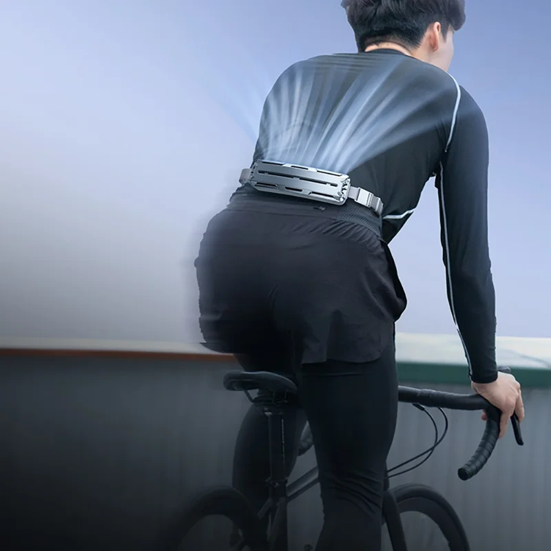 F79 Outdoor Cycling Four Speeds Adjustable Silent Ice Feeling Belt Fan, 56x41x201mm - Silver Grey