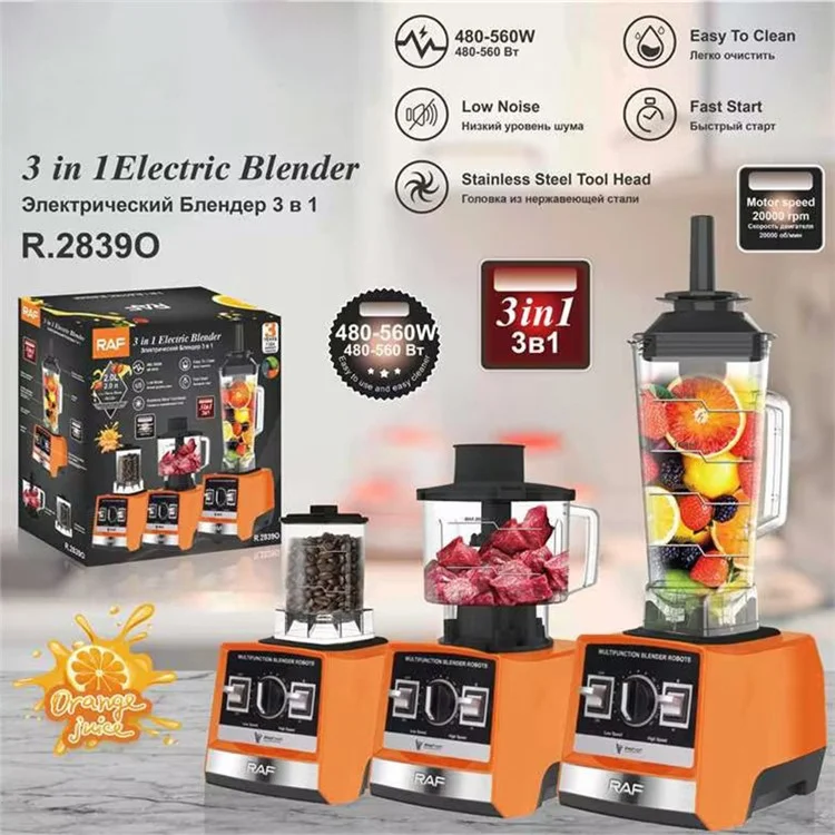 RAF R.2839 Electric Juicer + Coffee Bean Grinder + Food Processor, 3-In-1 Blenders for Kitchen - Orange