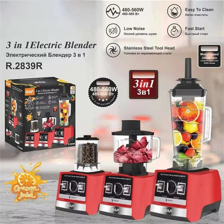 RAF R.2839 Electric Juicer + Coffee Bean Grinder + Food Processor, 3-In-1 Blenders for Kitchen - Red