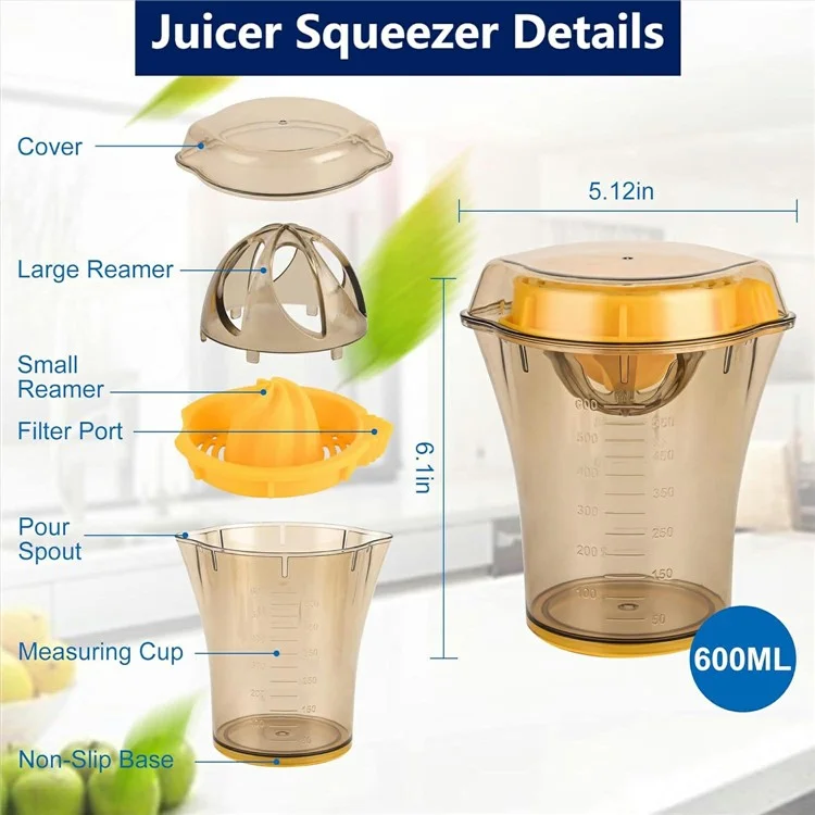 600ML Manual Plastic Juicer with Scale Measuring Cup Fruit Squeezer Orange Lemon Juicer Cup (BPA Free, No FDA)