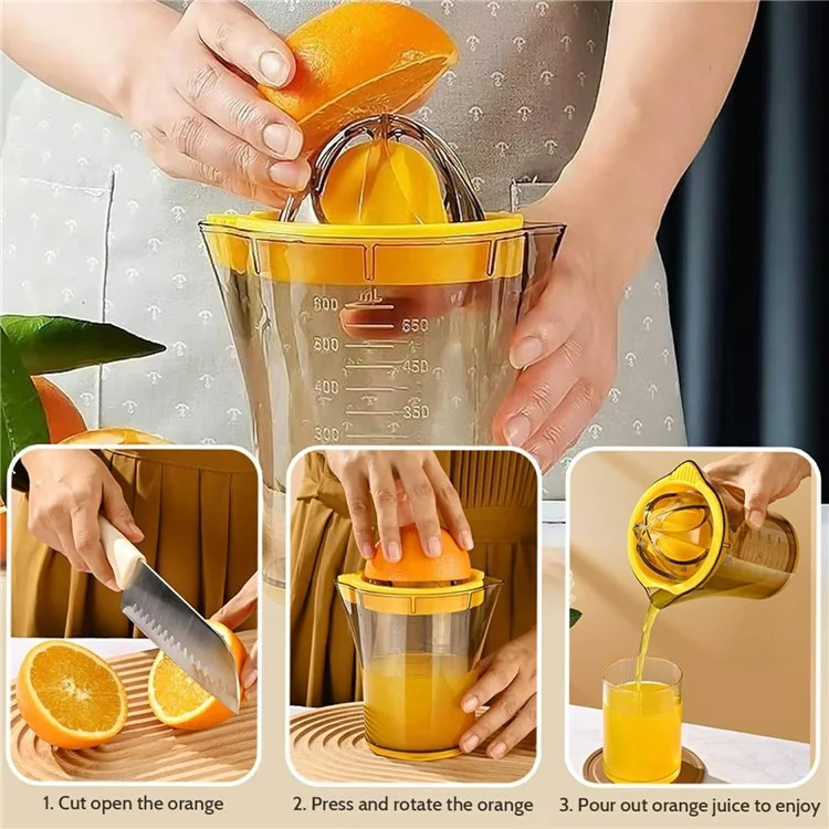 600ML Manual Plastic Juicer with Scale Measuring Cup Fruit Squeezer Orange Lemon Juicer Cup (BPA Free, No FDA)