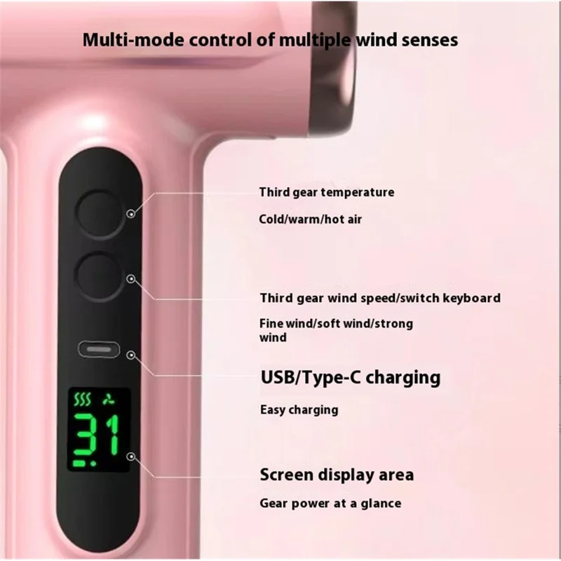 Cordless Ionic Hair Dryer 3 Mode Rechargeable Blow Dryer Travel Hair Dryer - White
