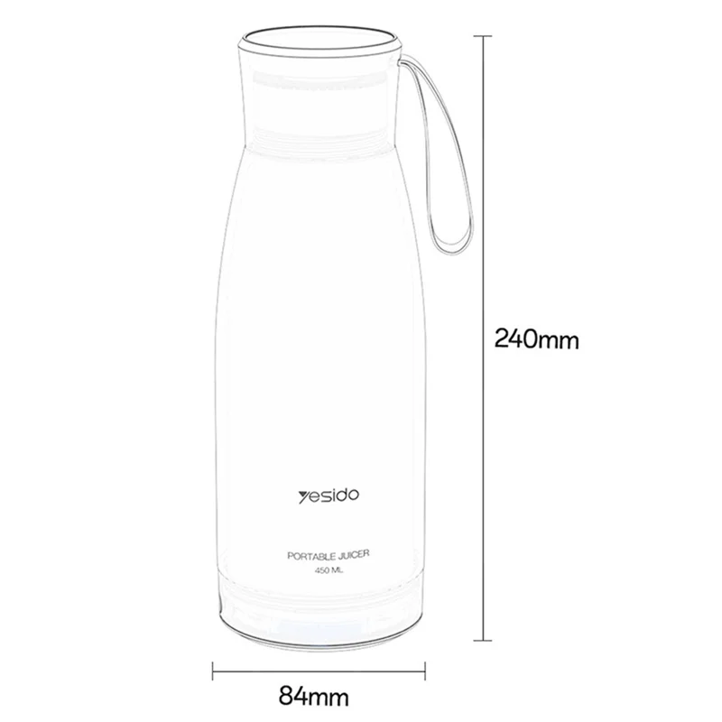 YESIDO EC17 450ml Tragbarer Mixer 18500 U/min 80W Wiederaufladbarer 304 Edelstahl-Standmixer (BPA-frei, Keine FDA-Zulassung)