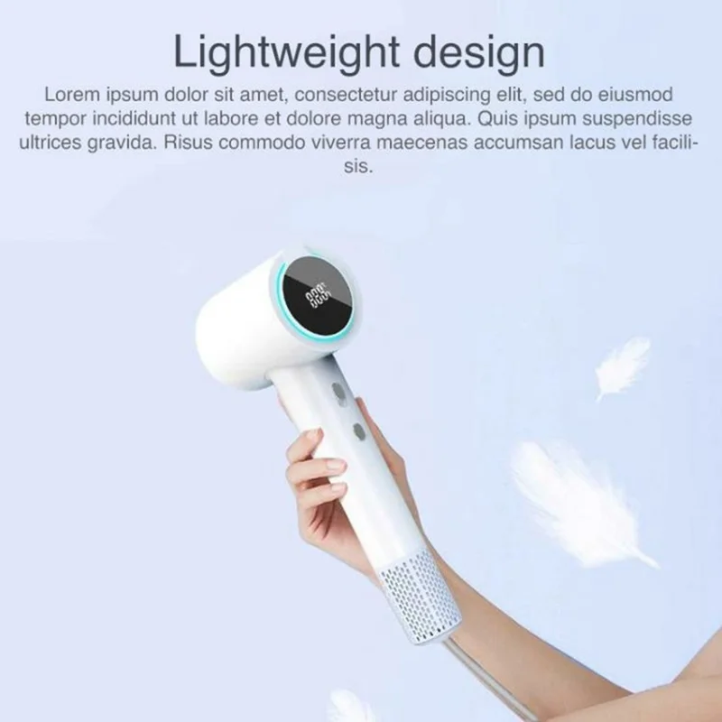XM604 Bladeless High Speed Negative Ion Hair Dryer with LED Digital Display, EU Plug 1.8m Cable - White