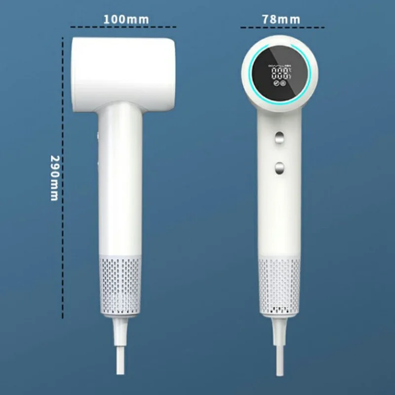 XM604 Bladeless High Speed Negative Ion Hair Dryer with LED Digital Display, EU Plug 1.8m Cable - White