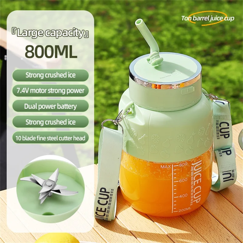 K2 Vaso Batidora Mini de 800ml, USB Recargable, Portátil, Inalámbrico, Batidora de Frutas Eléctrica (Sin BPA, Sin FDA) - Verde