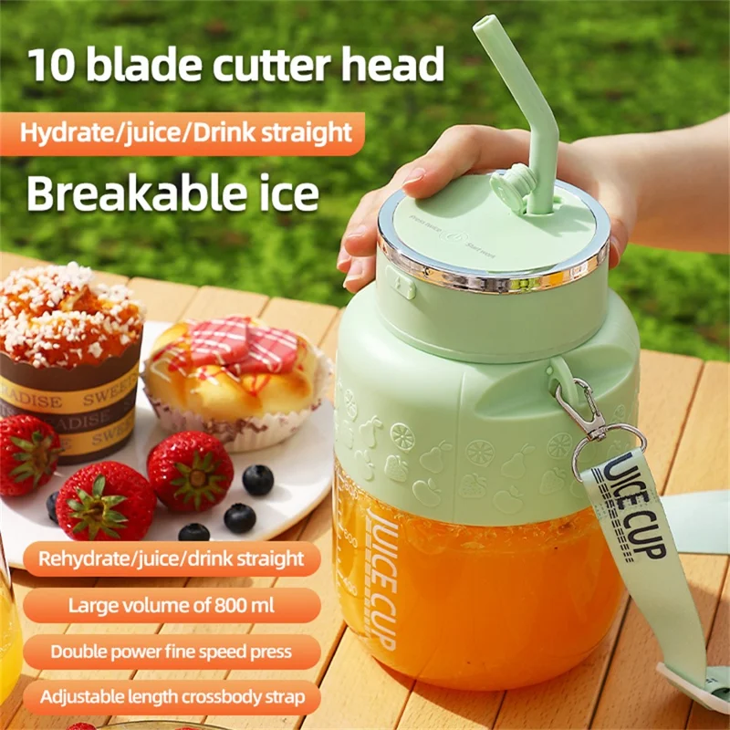 K2 Liquidificador Portátil Sem Fio de 800ml para Frutas, Recarregável por USB - Bege (Livre de BPA, Sem Certificação FDA)