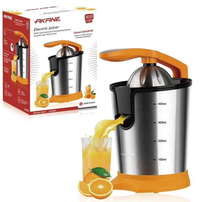 AKANE A.81851 400ml Electric Fresh Juice Maker Stainless Steel Automatic Citrus Squeezer, EU Plug (BPA Free, No FDA)