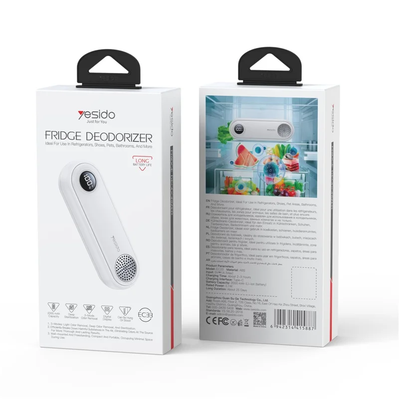 YESIDO EC33 Multi-functional Fridge Deodorizer 3 Modes Odor Eliminator Sterilizer for Refrigerator Shoe Cabinet - White