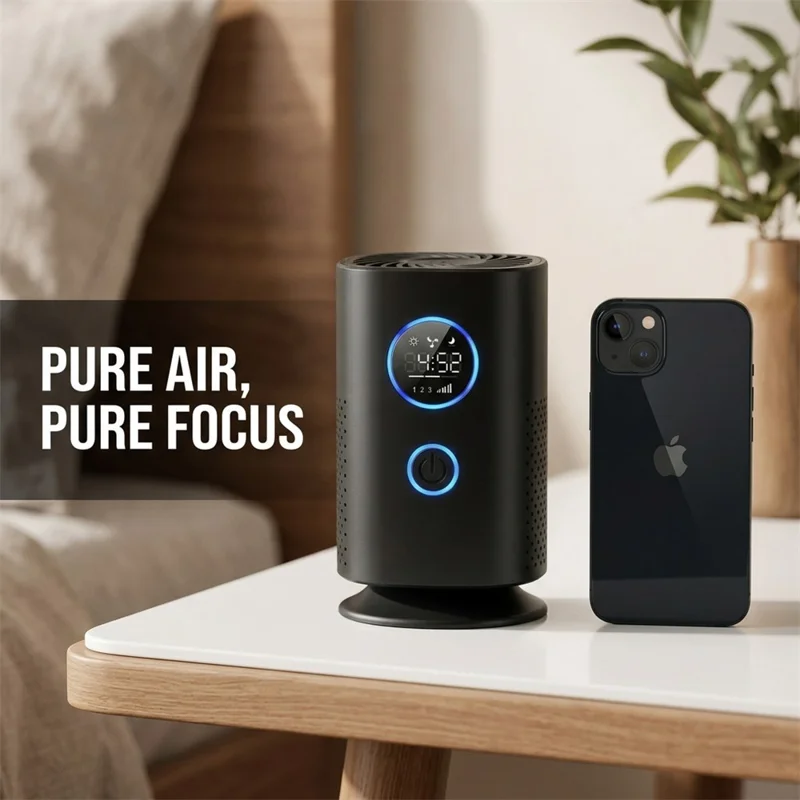 H1 Purificateur d'air de bureau à ions négatifs, filtre HEPA, purificateur d'air rechargeable par USB pour maison, chambre, voiture - Noir