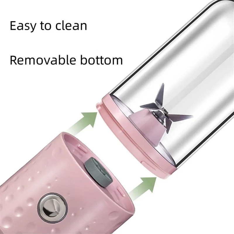 500ml Portable Blender USB Rechargeable Electric Juicer Cup for Smoothie (BPA Free, No FDA) - Pink