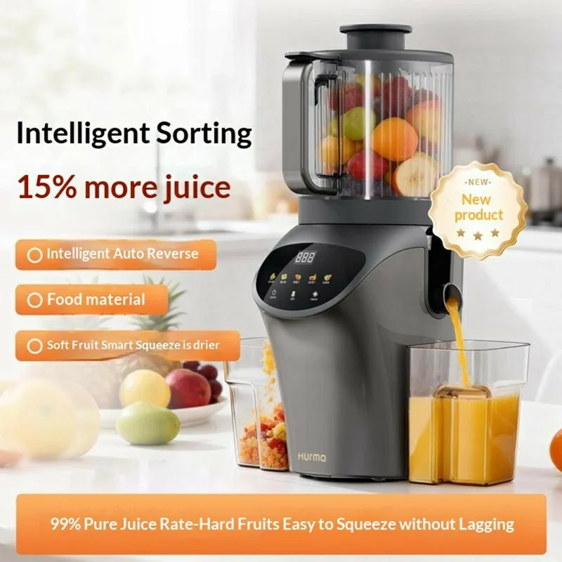 HURMA JB-M9 3L Kapacitet Automatisk Juicemaskine 156mm Stor Tilskeu 250W Kobbermotor Juicemaskine - Mørk Grå / EU Stik
