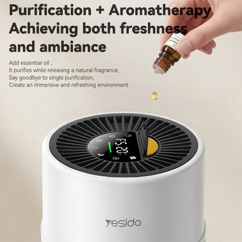YESIDO EC39 Purificateur d'air de bureau 4 en 1 avec filtre, détection PM2.5 et modes multiples pour maison et bureau - Prise UE