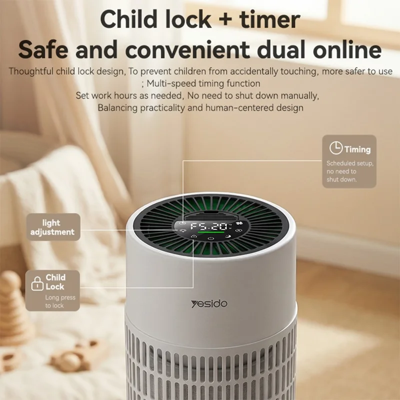 YESIDO EC39 Purificateur d'air de bureau 4 en 1 avec filtre, détection PM2.5 et modes multiples pour maison et bureau - Prise UE