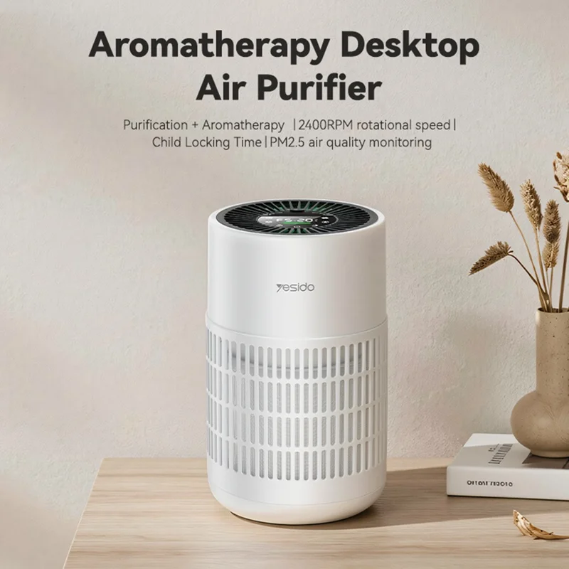 YESIDO EC39 Purificateur d'air de bureau 4 en 1 avec filtre, détection PM2.5 et modes multiples pour maison et bureau - Prise UE
