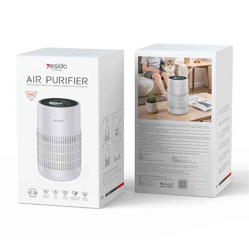 YESIDO EC39 Purificateur d'air de bureau 4 en 1 avec filtre, détection PM2.5 et modes multiples pour maison et bureau - Prise UE