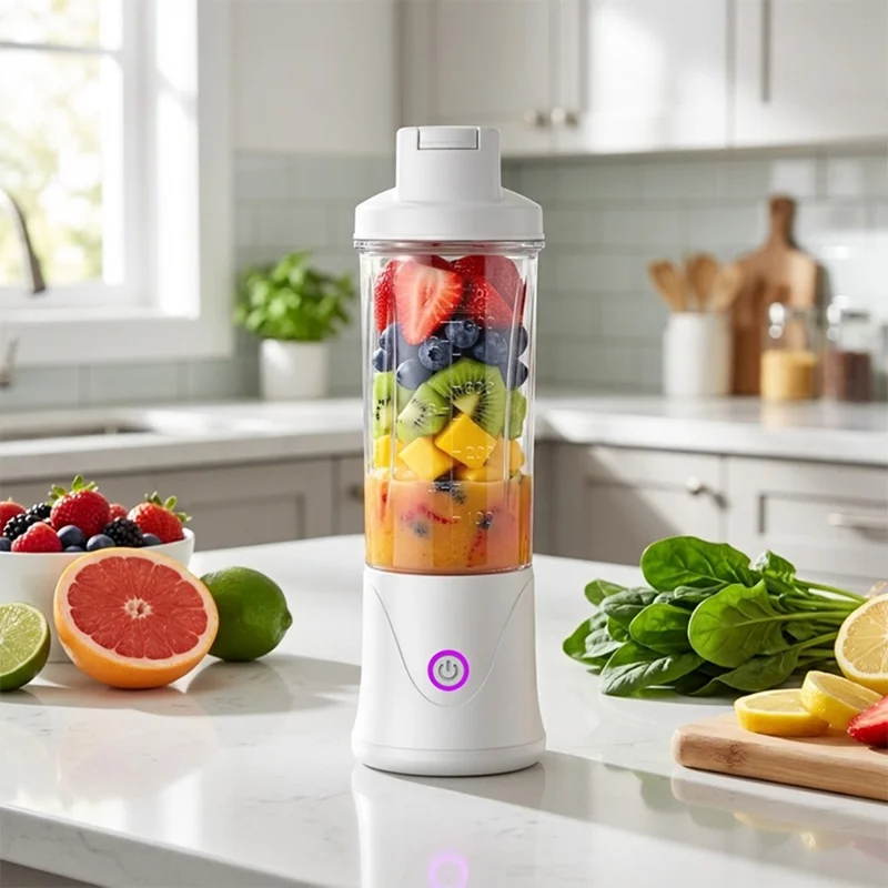Copo Liquidificador BDL-010pro 7,4 V Recarregável 450 ml com 22 Lâminas 2 em 1 Copo de Água Portátil para Fitness (Sem BPA, Sem FDA) - Branco