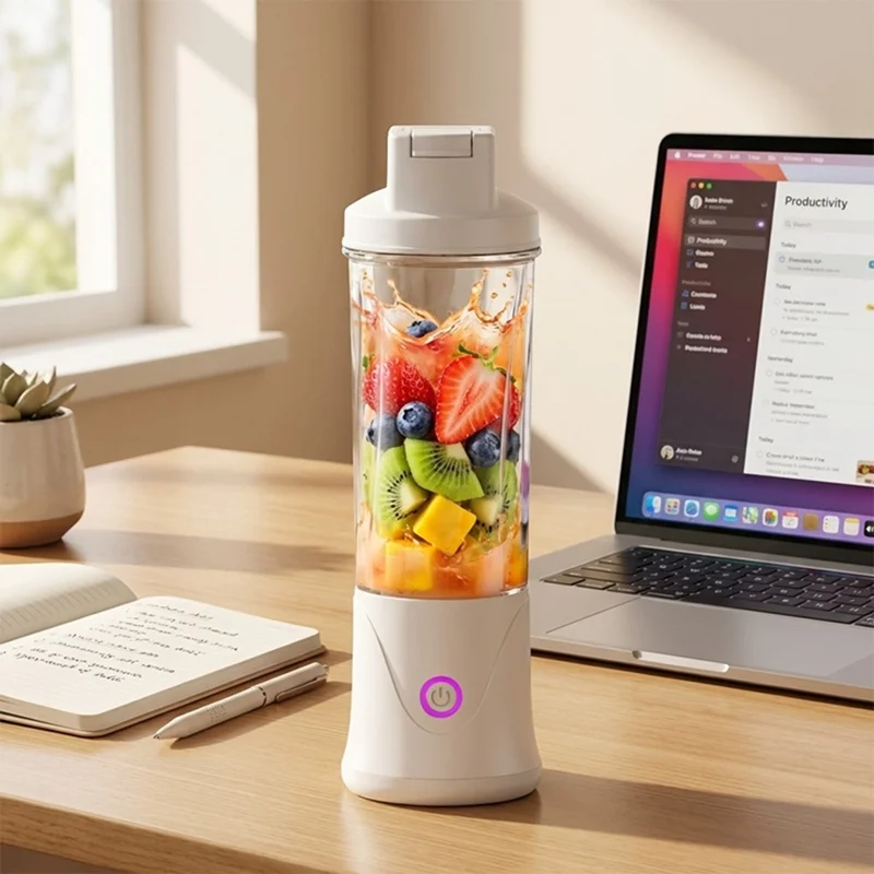 Copo Liquidificador BDL-010pro 7,4 V Recarregável 450 ml com 22 Lâminas 2 em 1 Copo de Água Portátil para Fitness (Sem BPA, Sem FDA) - Branco