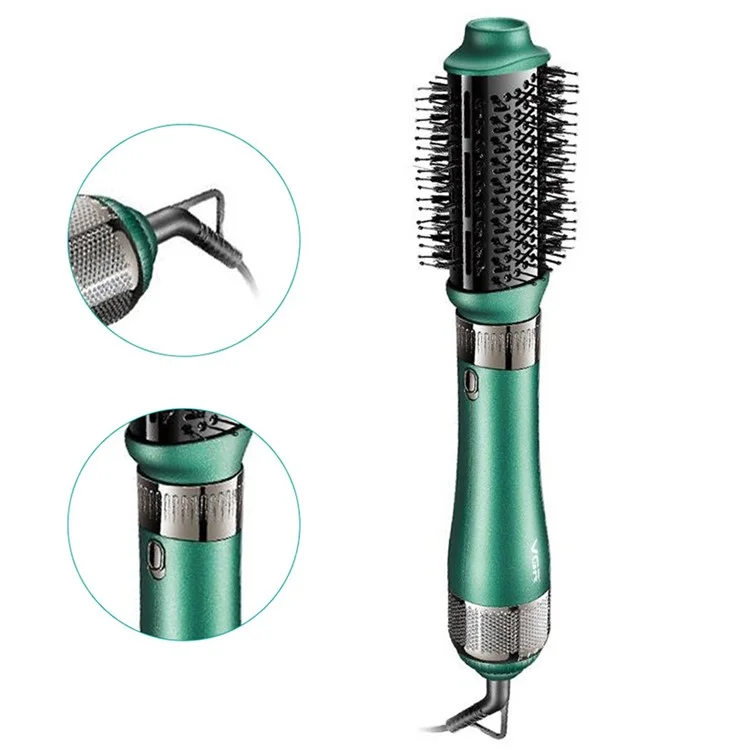 VGR V-493 Hot-Air Hair Brush 4-In-1 Negative Ionic Electric Hot Air Comb with Detachable Hair Curler Straightener Comb Heads (EU Plug)