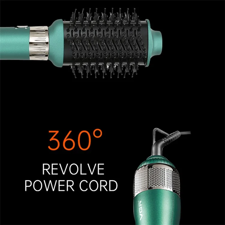 VGR V-493 Hot-Air Hair Brush 4-In-1 Negative Ionic Electric Hot Air Comb with Detachable Hair Curler Straightener Comb Heads (EU Plug)