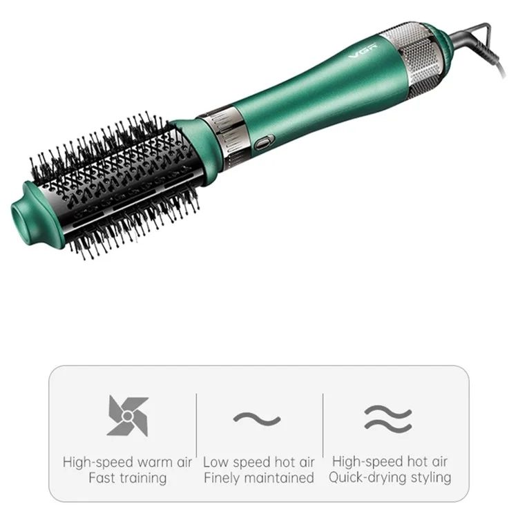 VGR V-493 Hot-Air Hair Brush 4-In-1 Negative Ionic Electric Hot Air Comb with Detachable Hair Curler Straightener Comb Heads (EU Plug)