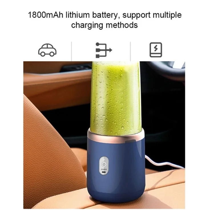 6-Klingen-Tragbare Entsaftermixerbecher, USB-Smoothie-Blender, kabellose Fruchtpresse, mit Becherverschluss (BPA-frei, ohne FDA-Zertifikat) - Blau