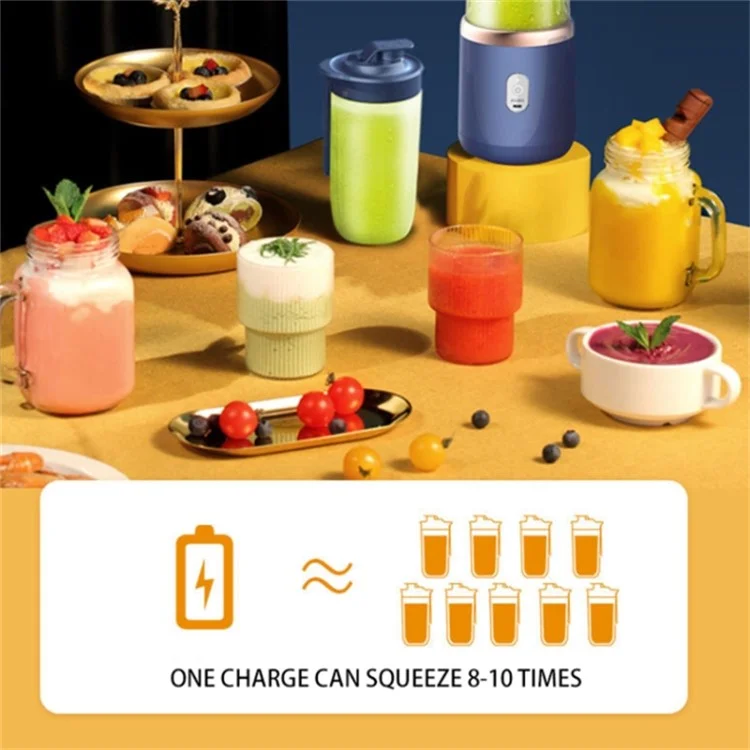 6-Klingen-Tragbare Entsaftermixerbecher, USB-Smoothie-Blender, kabellose Fruchtpresse, mit Becherverschluss (BPA-frei, ohne FDA-Zertifikat) - Blau