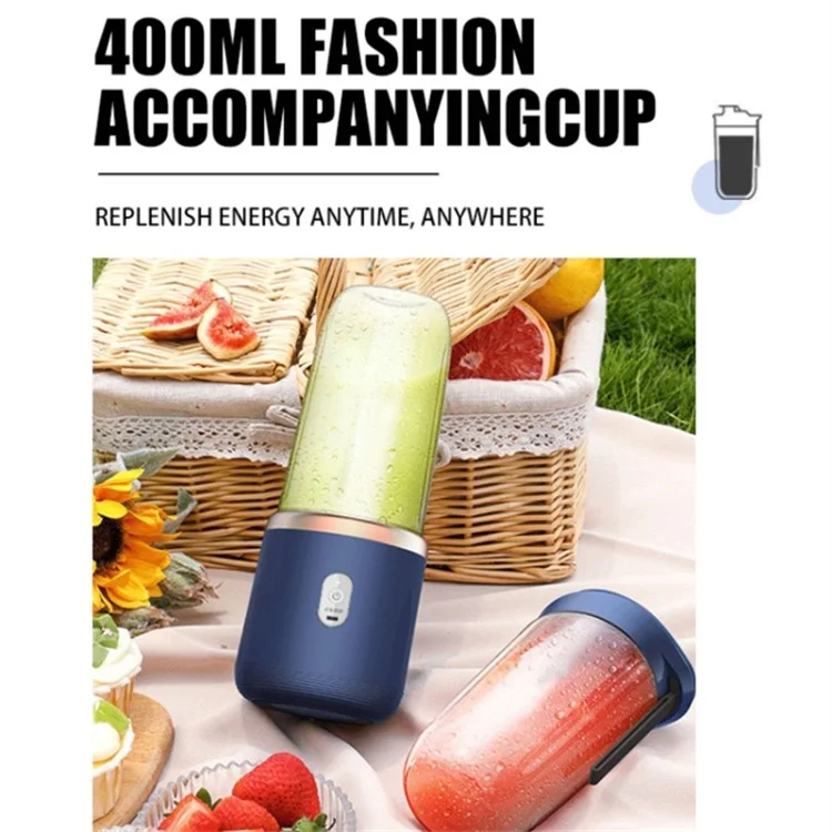 Portable Juicer Cup USB Smoothie Blender 6 Blade Wireless Fruit Squeezer, with Drinking Cup (BPA Free, No FDA Certificate) - Blue