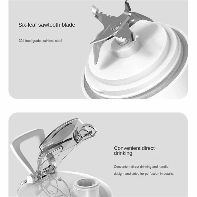 A9 Portable Blender Multi-functional Battery-Powered 600ml Mini Blender Juicer Cup (No FDA, BPA-Free) - White