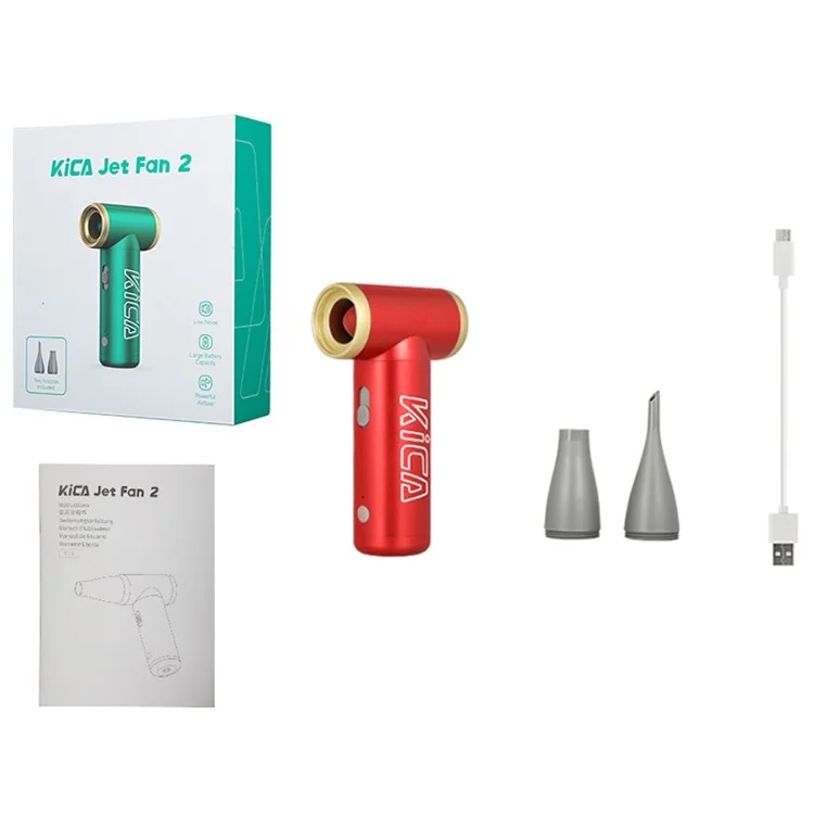 KICA Jet Fan 2 Electric Air Blower 101000RPM Handheld Air Duster for House Cleaning, Hair Drying - Red