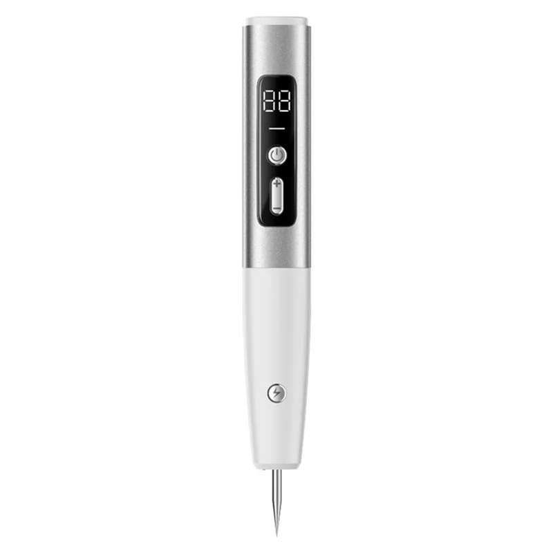 Stylo de Retrait Électrique Portable de Nevus avec Affichage LED à 15 Modes d'Intensité - Argent