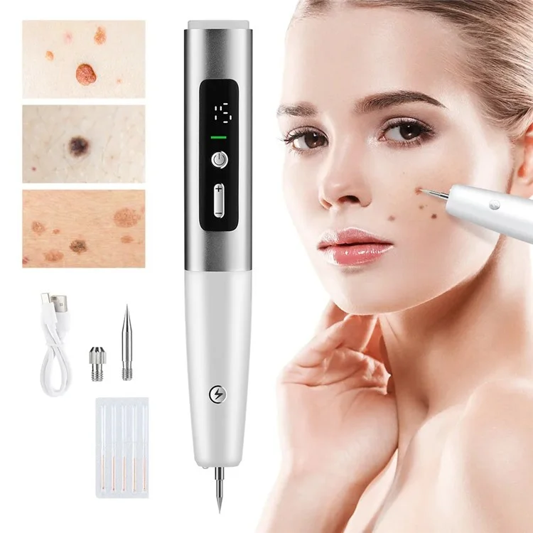 Stylo de Retrait Électrique Portable de Nevus avec Affichage LED à 15 Modes d'Intensité - Argent