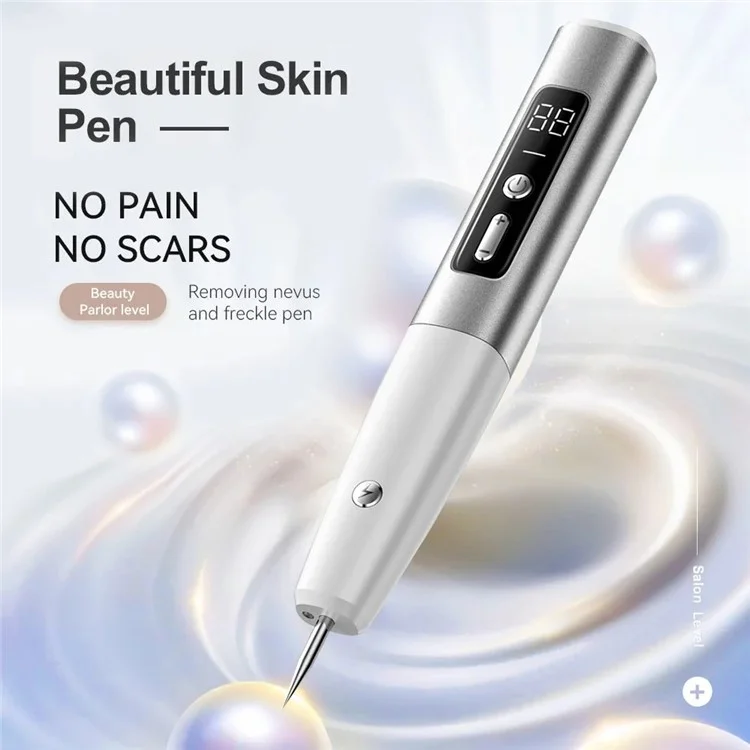 Stylo de Retrait Électrique Portable de Nevus avec Affichage LED à 15 Modes d'Intensité - Argent