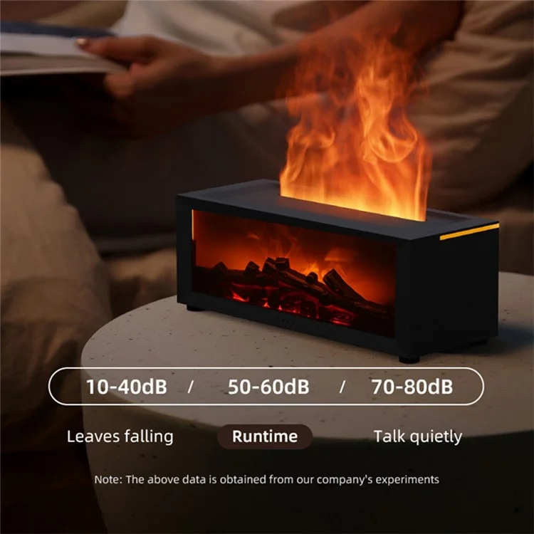 Humidificador de Difusor de Aromaterapia con Efecto de Llama de Chimenea Simulada y Luz de Escritorio Colorida - Negro