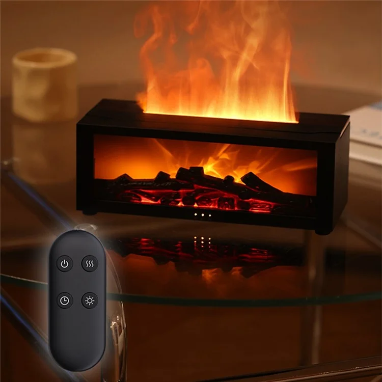 Humidificador de Difusor de Aromaterapia con Efecto de Llama de Chimenea Simulada y Luz de Escritorio Colorida - Negro