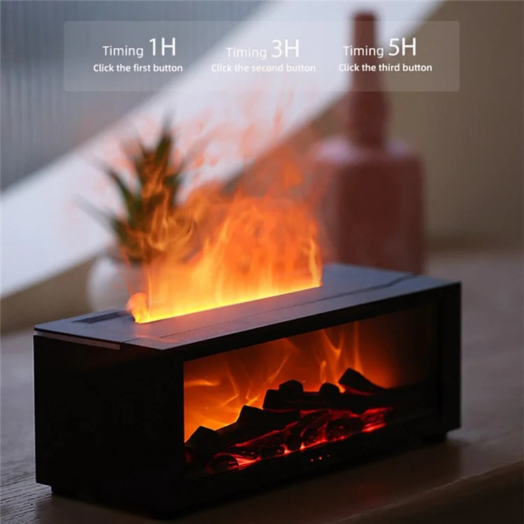 Humidificador de Difusor de Aromaterapia con Efecto de Llama de Chimenea Simulada y Luz de Escritorio Colorida - Negro
