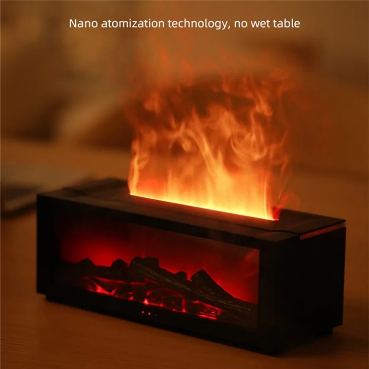 Humidificador de Difusor de Aromaterapia con Efecto de Llama de Chimenea Simulada y Luz de Escritorio Colorida - Negro