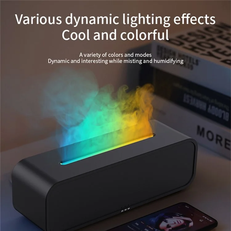 A5 Desktop Aromatherapy Diffuser Simulation Fireplace Flame Humidifier with Sound-Activated Light - White