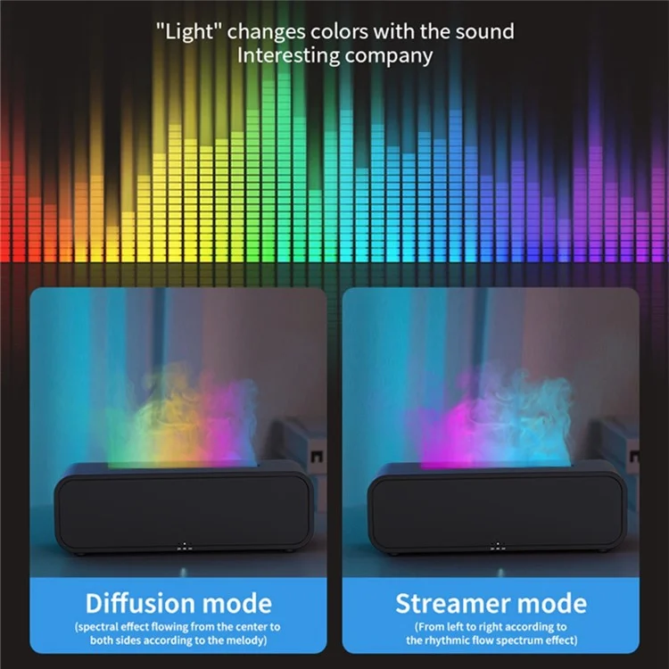 A5 Desktop Aromatherapy Diffuser Simulation Fireplace Flame Humidifier with Sound-Activated Light - White