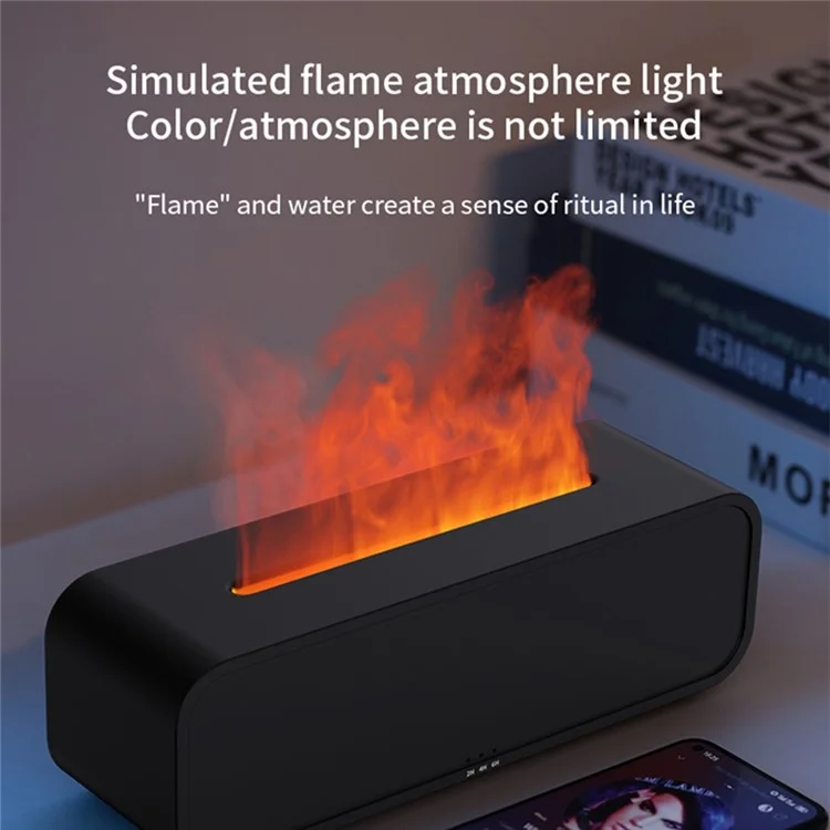 A5 Desktop Aromatherapy Diffuser Simulation Fireplace Flame Humidifier with Sound-Activated Light - White