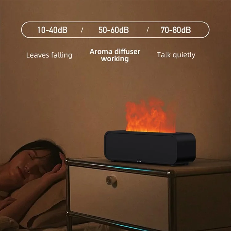 A5 Desktop Aromatherapy Diffuser Simulation Fireplace Flame Humidifier with Sound-Activated Light - White