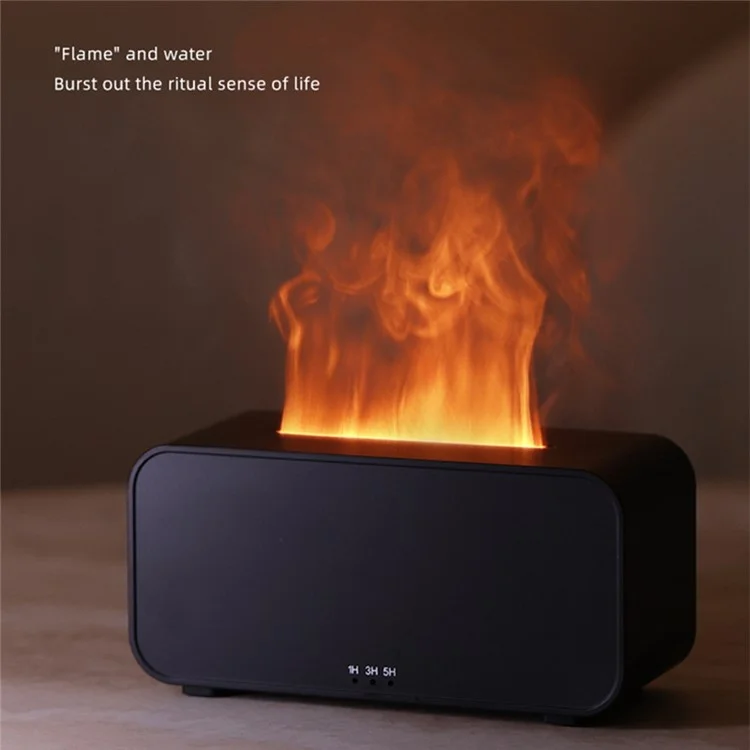 A6 Simulation Fireplace Flame Aromatherapy Diffuser Desktop Humidifier with Timer and Ambient Light - Black